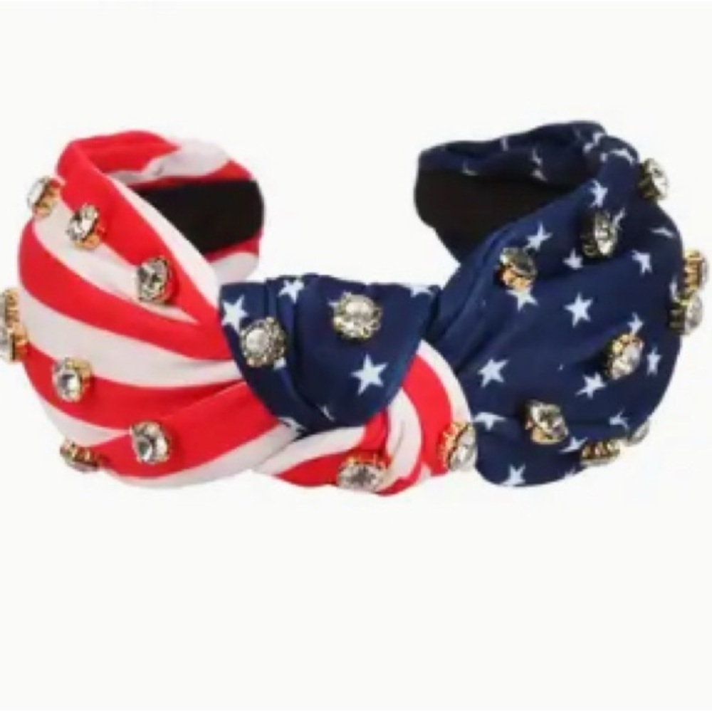 Headband US Flag print rhinestones knot NWT